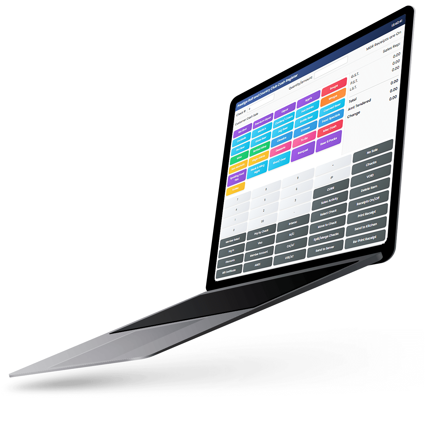 TVI running on a laptop showing unified POS, inventory, accounting & CRM dashboard