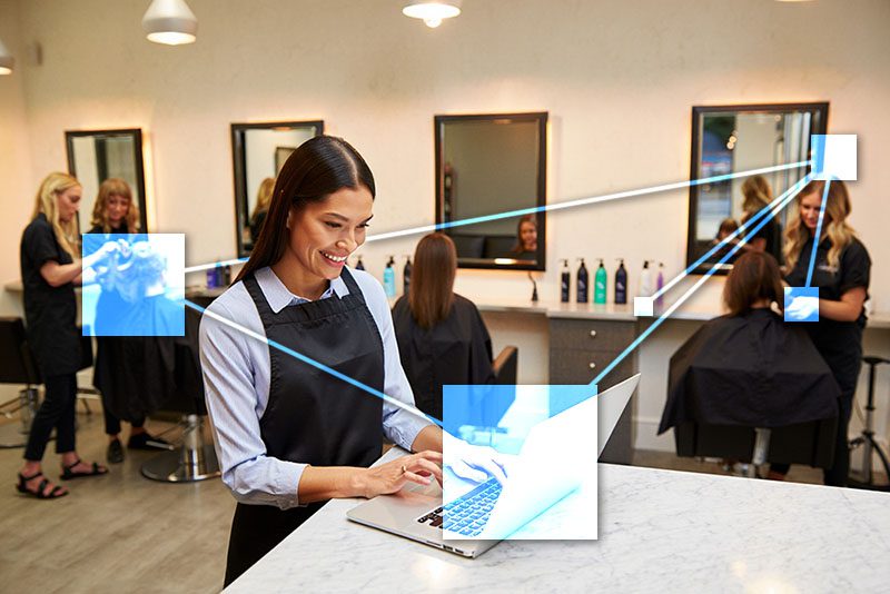 Beauty salon using TVI software integrated with POS, accounting, CRM and inventory. 