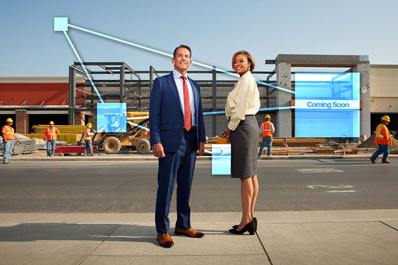 Business owners overlooking construction of new facility - TVI support multi-locations so there's never a need to re-platform as businesses grow. 