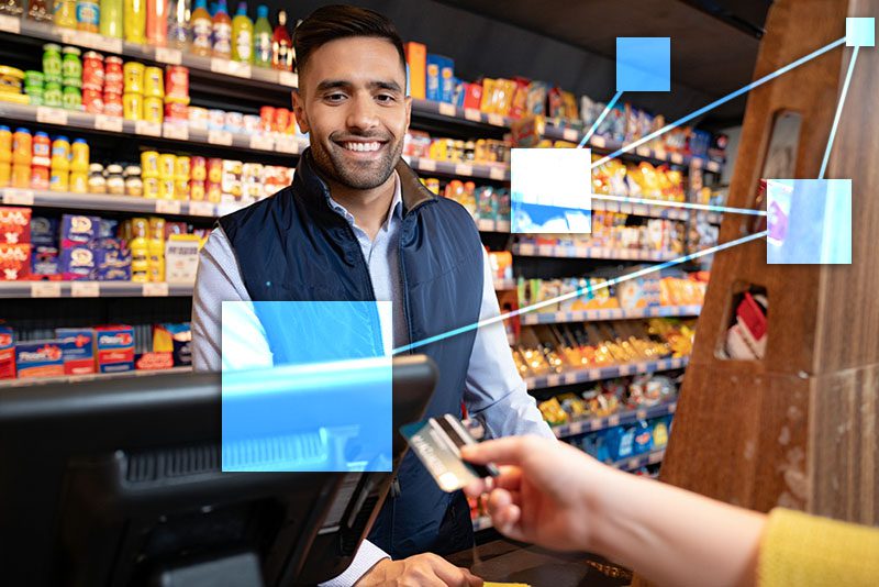 Clerk in variety store using TVI POS with CRM, Accounting and Inventory fully integrated. 