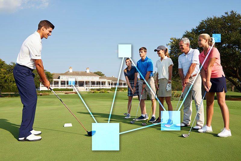 Golf pro at private country club giving lessons - TVI management software automatically generates quotes and invoices for lessons, serives and events. 