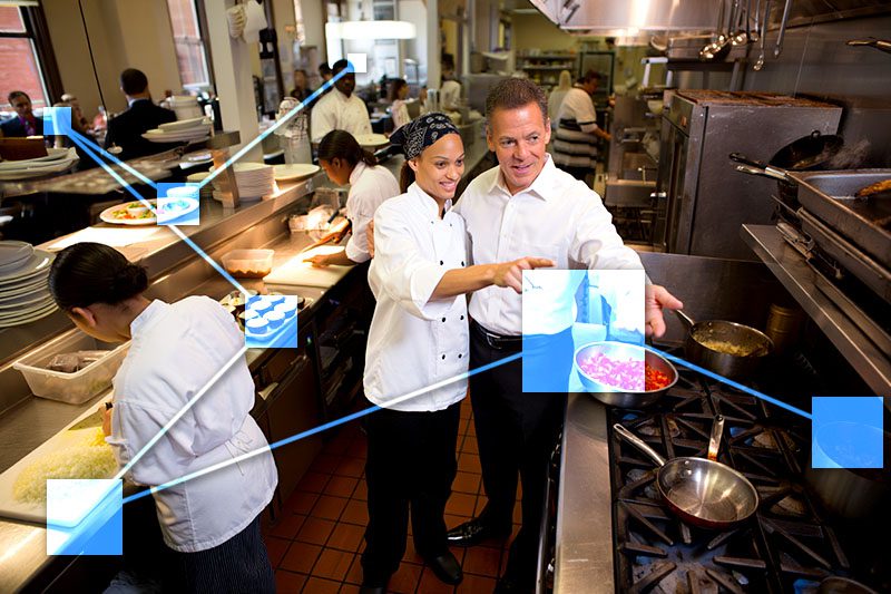 Restaurant owner and head chef managing food costs with TVI - directly connected to Sales (POS), Inventory, Customer Relationship Management, and Accounting. 
