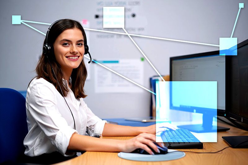 Customer support representative using TVI CRM. 