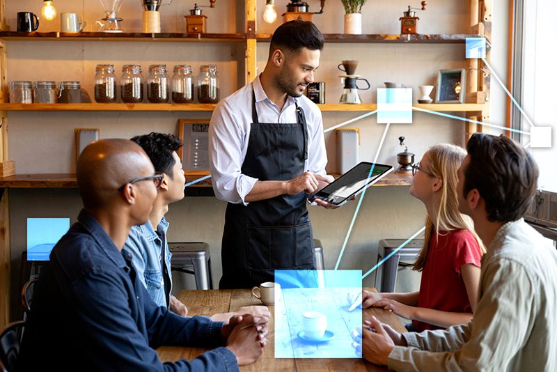 Server with TVI POS with seamless back-office integration to CRM, accounting and inventory to control food and ingredient costs precicely.